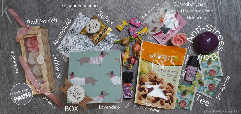 Anti-Stress-Box Inhalt auf einen Blick Geschenk für Freundin Unistress